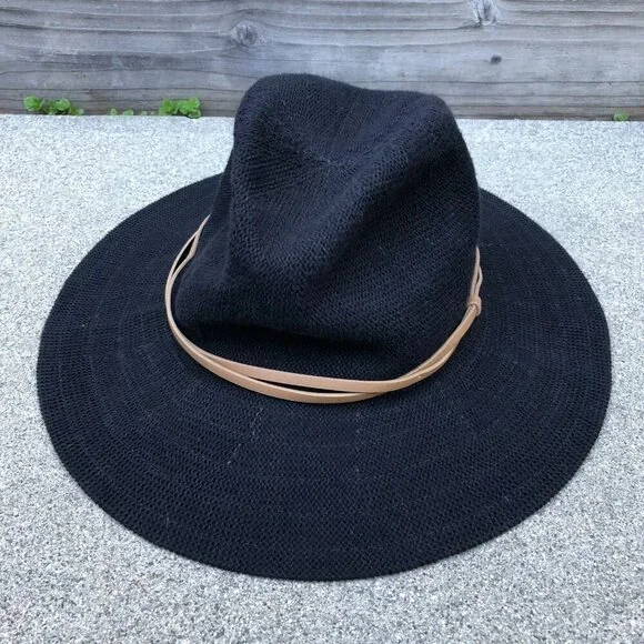 Women's Knit Sun Hat Fedora Women's Black Packable Travel Cap Cotton Blend - Picture 1 of 9